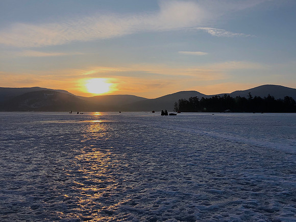 Sunset, Lake George Ice Fishing