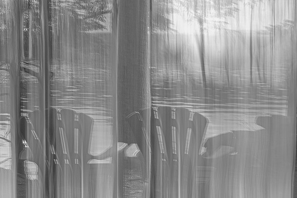 "Adirondack Chairs Waiting" Blue Mountain Lake