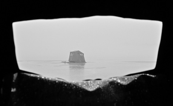 Through the Ice Shelter Window, Schroon Lake