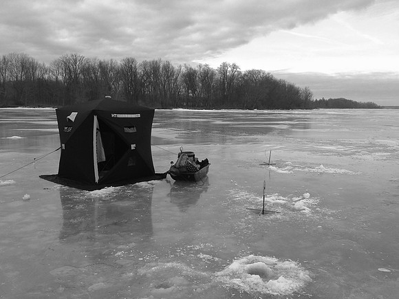 Ice Fishing, Tip Ups on Lake Champlain