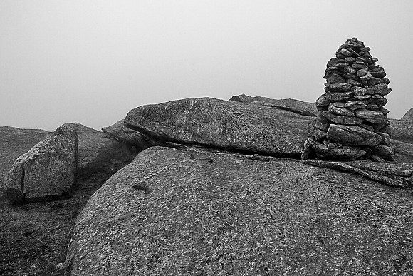 Rocky Peak Ridge Summit Cairn B&W